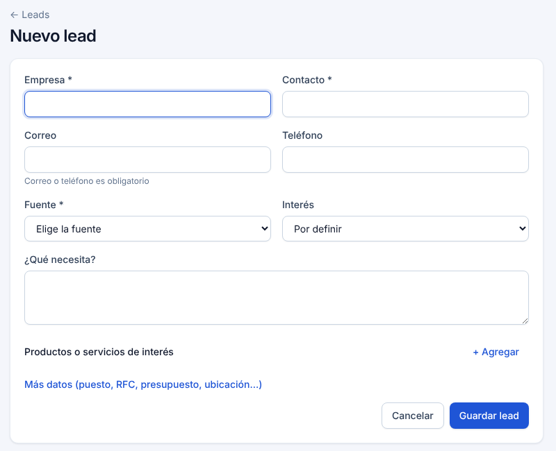 Leads › Nuevo lead.